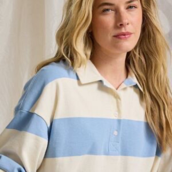 Altar'd State Landon Rugby Stripe Polo Blue/Ivory Roomy Relaxed fit, Sz M/L - Picture 15 of 15